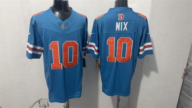 Denver Broncos #10 Bo Nix Blue F.U.S.E. With Patch Throwback Vapor Limited Football Stitched Jersey