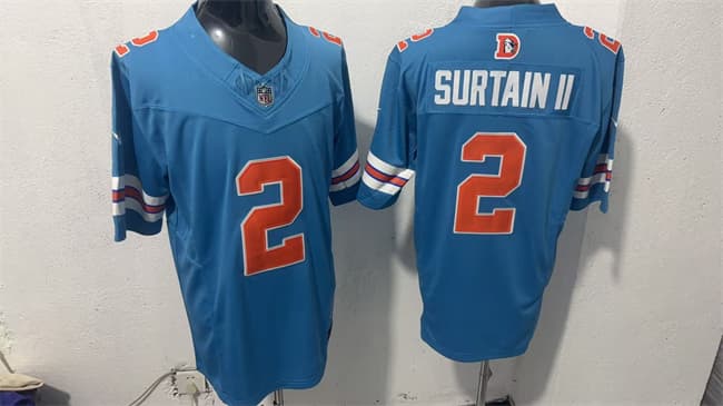 Denver Broncos #2 Pat Surtain II Blue F.U.S.E. With Patch Throwback Vapor Limited Football Stitched Jersey