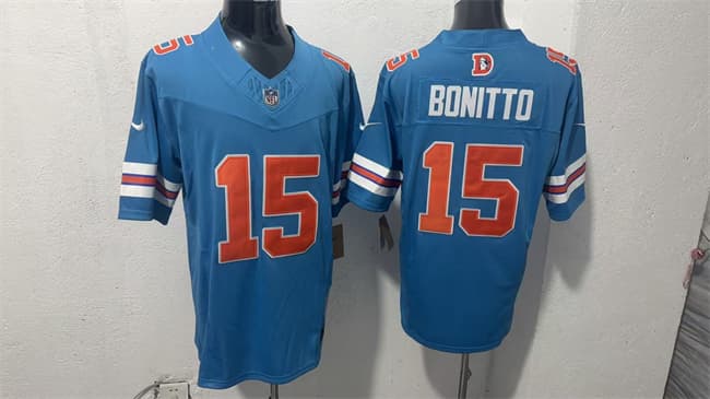 Denver Broncos #15 Nik Bonitto Blue F.U.S.E. With Patch Throwback Vapor Limited Football Stitched Jersey
