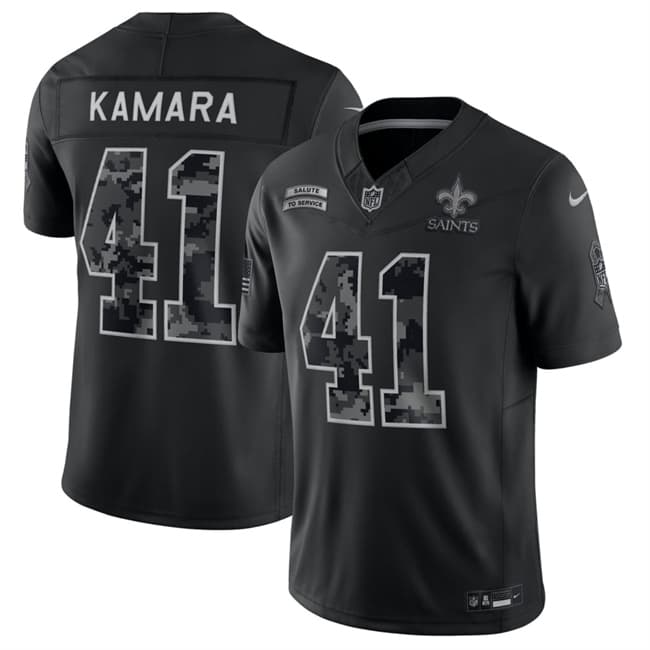 New Orleans Saints #41 Alvin Kamara Black F.U.S.E. 2026 Salute to Service Limited Football Stitched Jersey New Orleans Saints #41 Alvin Kamara Black F.U.S.E. 2026 Salute to Service Limited Football Stitched Jersey
