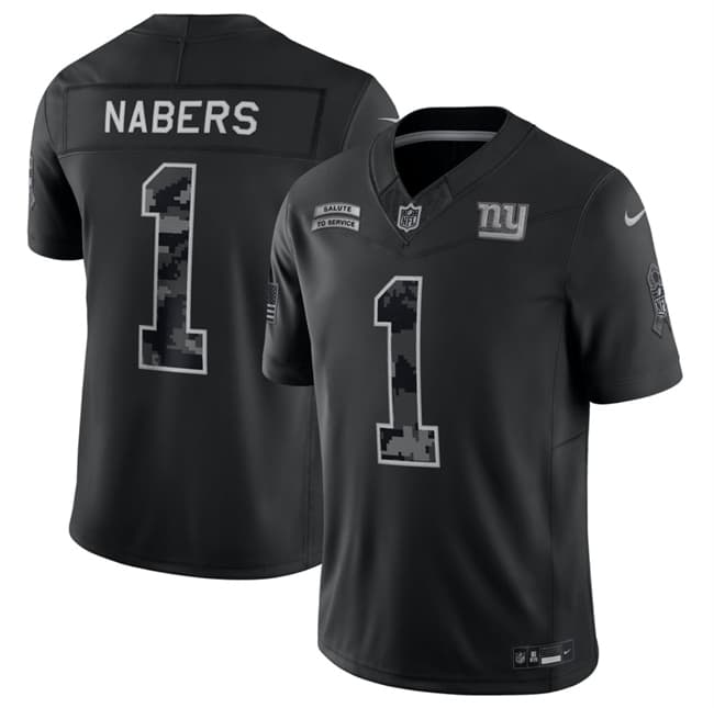 New York Giants #1 Malik Nabers Black F.U.S.E. 2026 Salute to Service Limited Football Stitched Jersey