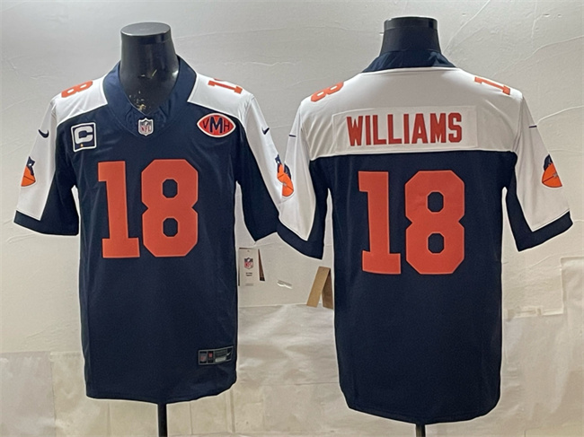 Chicago Bears #18 Caleb Williams Navy White F.U.S.E. With 1-star C Patch And VMH Patch Throwback Limited Football Stitched Jersey Chicago Bears #18 Caleb Williams Navy White F.U.S.E. With 1-star C Patch And VMH Patch Throwback Limited Football Stitched Jersey