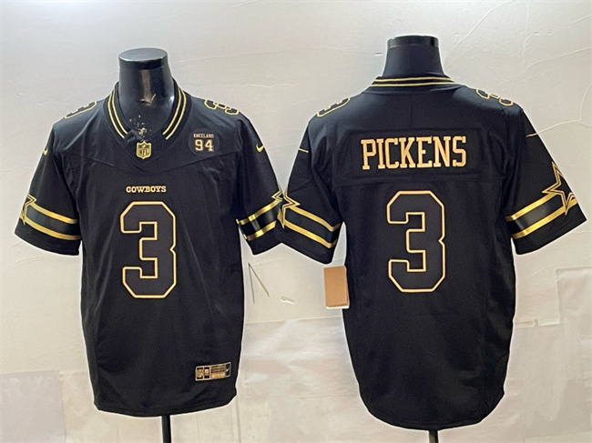 Dallas Cowboys #3 George pickens Black 2025 F.U.S.E. 94 Marshawn Kneeland Memorial Patch Vapor Limited Stitched Football Jersey