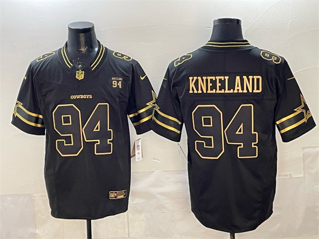 Dallas Cowboys #94 Marshawn Kneeland Black Gold 2025 F.U.S.E. 94 Marshawn Kneeland Memorial Patch Vapor Limited Stitched Football Jersey