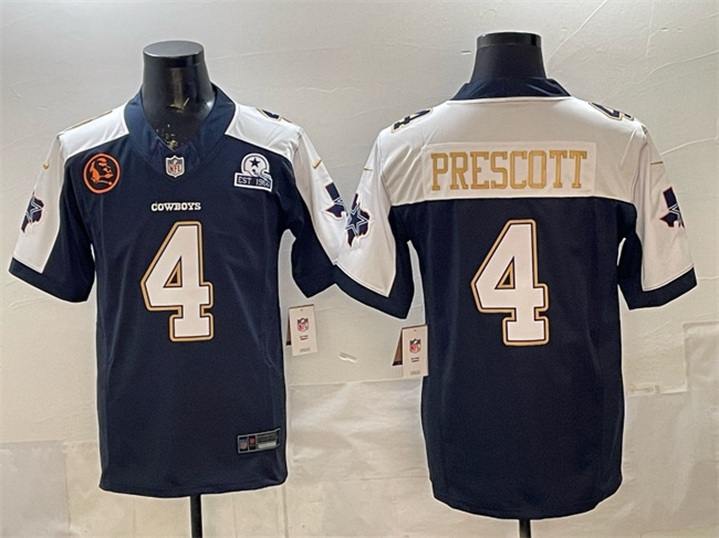 Dallas Cowboys #4 Dak Prescott Navy F.U.S.E. With John Madden Patch & Established In 1960 Patch Thanksgiving Vapor Limited Stitched Football Jersey Dallas Cowboys #4 Dak Prescott Navy F.U.S.E. With John Madden Patch & Established In 1960 Patch Thanksgiving Vapor Limited Stitched Football Jersey