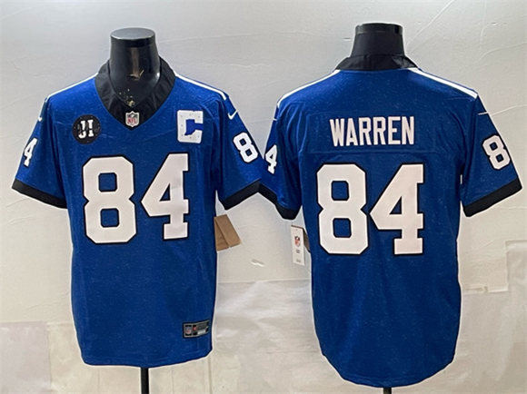 Indianapolis Colts #84 Tyler Warren Blue 2025 F.U.S.E. Jim Irsay Patch Throwback Vapor Limited Football Stitched Jersey Indianapolis Colts #84 Tyler Warren Blue 2025 F.U.S.E. Jim Irsay Patch Throwback Vapor Limited Football Stitched Jersey
