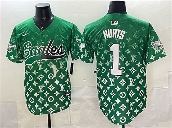 Philadelphia Eagles #1 Jalen Hurts Green With Patch Limited Stitched Baseball Jersey