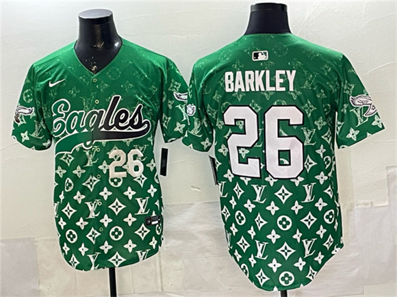 Philadelphia Eagles #26 Saquon Barkley Green With Patch Limited Stitched Baseball Jersey
