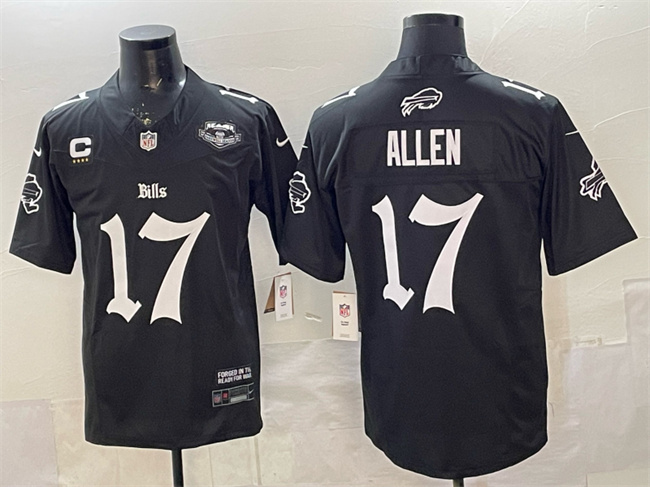 Buffalo Bills #17 Josh Allen Black 2025 F.U.S.E. 'Gothic Cold Front Edition' With Farewell Patch & 4-Star C Patch Vapor Limited Football Stitched Jersey