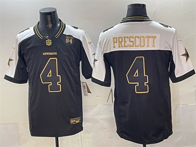 Dallas Cowboys #4 Dak Prescott Black Gold 2025 F.U.S.E. 94 Marshawn Kneeland Memorial Patch Vapor Limited Stitched Football Jersey Dallas Cowboys #4 Dak Prescott Black Gold 2025 F.U.S.E. 94 Marshawn Kneeland Memorial Patch Vapor Limited Stitched Football Jersey
