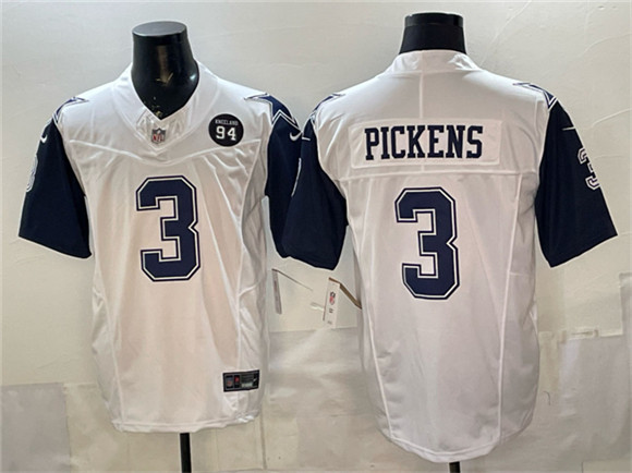 Dallas Cowboys #3 George pickens White F.U.S.E. 94 Marshawn Kneeland Memorial Patch Thanksgiving Vapor Limited Stitched Football Jersey