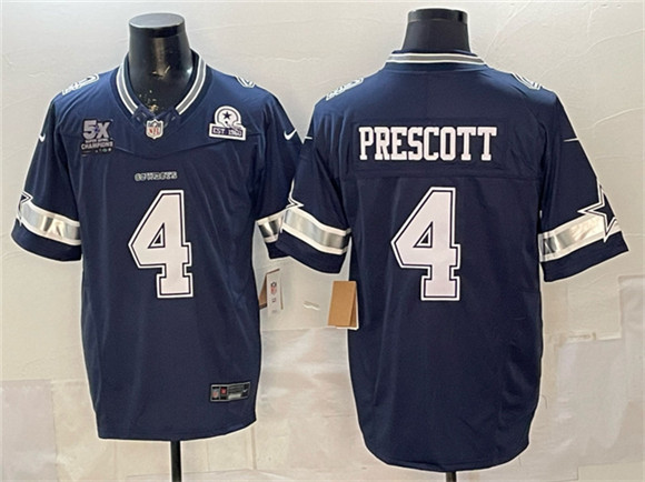 Dallas Cowboys #4 Dak Prescott Navy F.U.S.E. With 5x Super Bowl Champions & Established In 1960 Patch Vapor Limited Stitched Football Jersey Dallas Cowboys #4 Dak Prescott Navy F.U.S.E. With 5x Super Bowl Champions & Established In 1960 Patch Vapor Limited Stitched Football Jersey