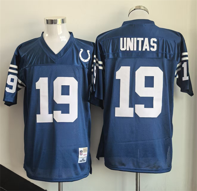 Indianapolis Colts #19 Johnny Unitas Blue Throwback Stitched Football Jersey