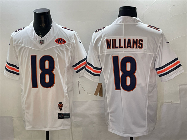 Chicago Bears #18 Caleb Williams White F.U.S.E. With Illinois and VMH Patch Stitched Football Jersey Chicago Bears #18 Caleb Williams White F.U.S.E. With Illinois and VMH Patch Stitched Football Jersey