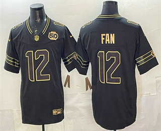 Seattle Seahawks #12 Fan Black Gold 2025 FUSE 50th Season Patch Limited Stitched Jersey Seattle Seahawks #12 Fan Black Gold 2025 FUSE 50th Season Patch Limited Stitched Jersey