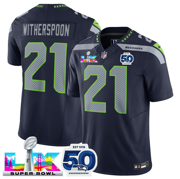 Seattle Seahawks #21 Devon Witherspoon Navy 2025 F.U.S.E. Super Bowl LX Patch And 50th Season Patch Vapor Limited Football Stitched Jersey