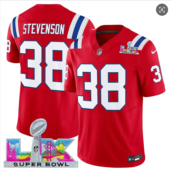 New England Patriots #38 Rhamondre Stevenson Red 2025 F.U.S.E. Super Bowl LX Patch Vapor Limited Football Stitched Jersey