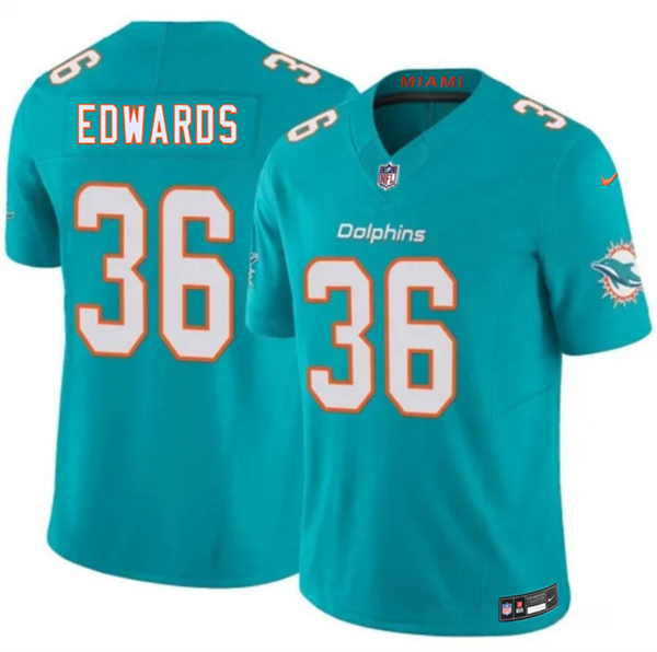 Miami Dolphins #36 Donovan Edwards Aqua 2026 F.U.S.E. Vapor Limited Football Stitched Jersey Miami Dolphins #36 Donovan Edwards Aqua 2026 F.U.S.E. Vapor Limited Football Stitched Jersey