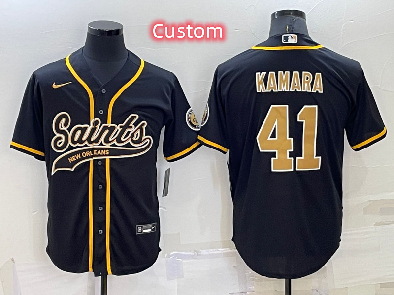 Custom New Orleans Saints Black Cool Base Stitched Baseball Jersey Custom New Orleans Saints Black Cool Base Stitched Baseball Jersey
