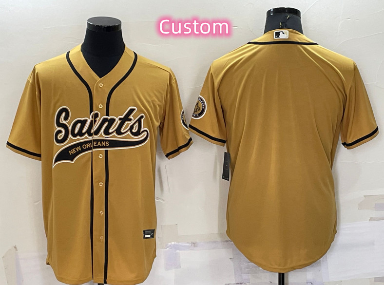 Custom New Orleans Saints Gold Cool Base Stitched Baseball Jersey Custom New Orleans Saints Gold Cool Base Stitched Baseball Jersey