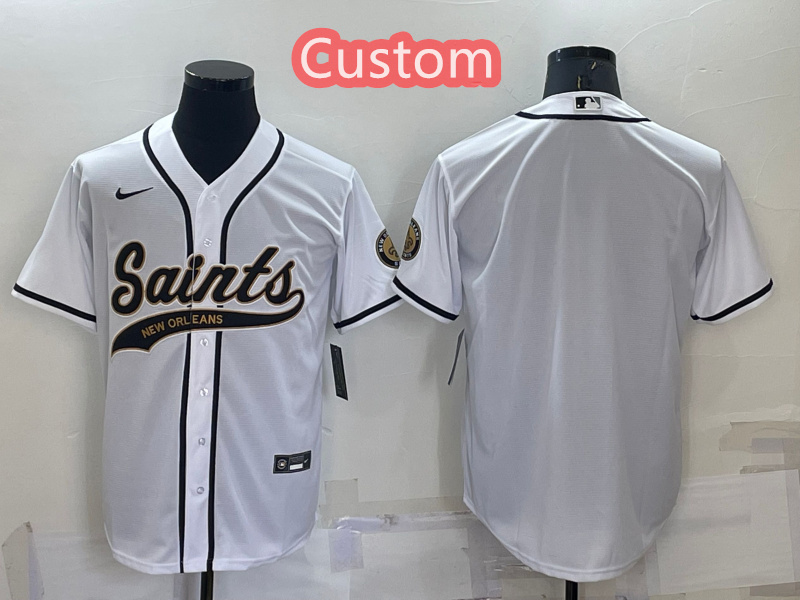 Custom New Orleans Saints White Cool Base Stitched Baseball Jersey Custom New Orleans Saints White Cool Base Stitched Baseball Jersey