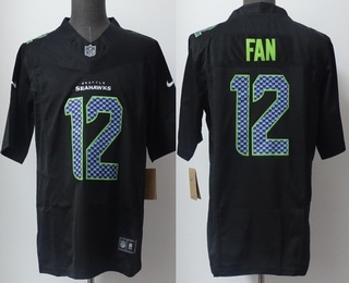 Seattle Seahawks #12 Fan Limited Black Fashion FUSE Vapor Jersey