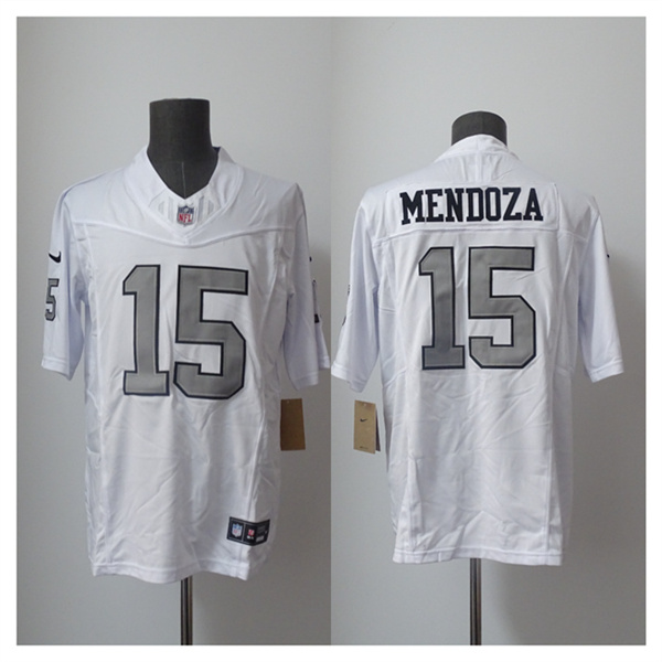 Las Vegas Raiders #15 Fernando Mendoza White 2026 F.US.E. Draft Color Rush Vapor Untouchable Limited Football Stitched Jersey Las Vegas Raiders #15 Fernando Mendoza White 2026 F.US.E. Draft Color Rush Vapor Untouchable Limited Football Stitched Jersey