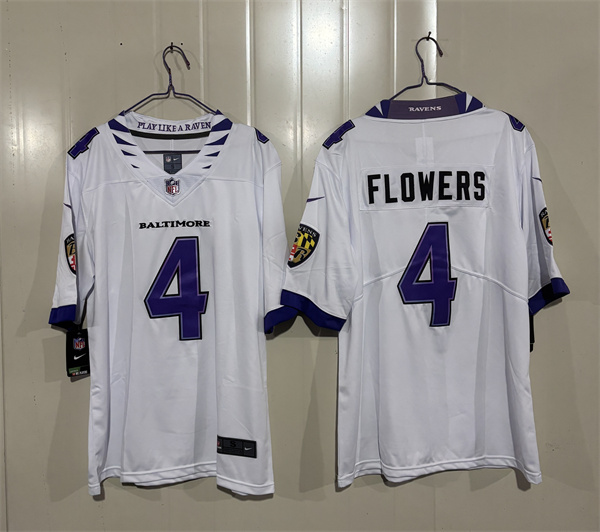 Baltimore Ravens #4 Zay Flowers White 2026 Alternate Vapor Limited Football Stitched Jersey