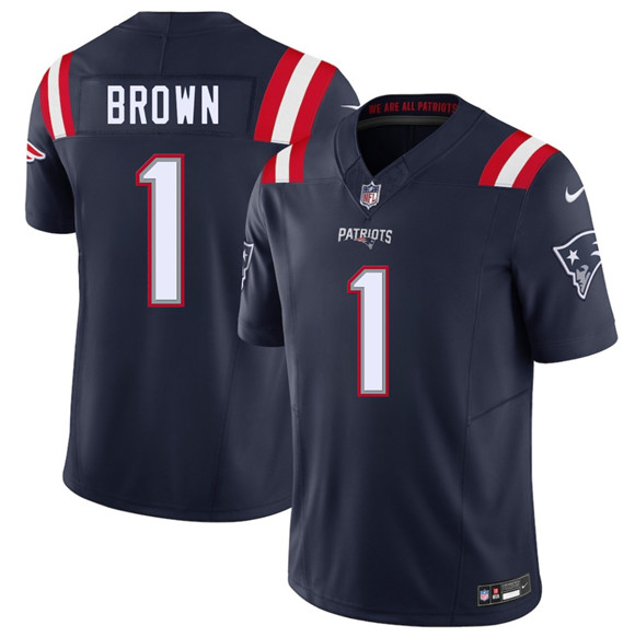New England Patriots #1 A.J. Brown Navy 2026 Draft F.U.S.E. Vapor Limited Football Stitched Jersey