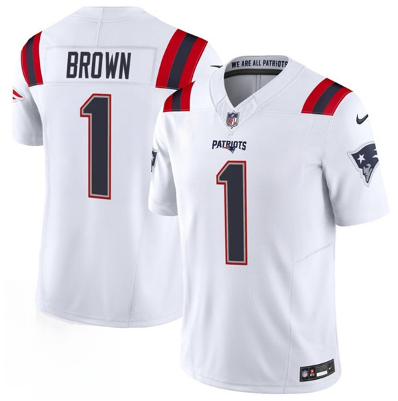 New England Patriots #1 A.J. Brown White 2026 F.U.S.E. Vapor Limited Football Stitched Jersey