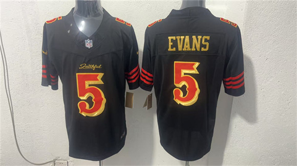 San Francisco 49ers #5 Mike Evans Black Gold 2026 F.U.S.E. ??Rivalries?? Vapor Limited Football Stitched Jersey