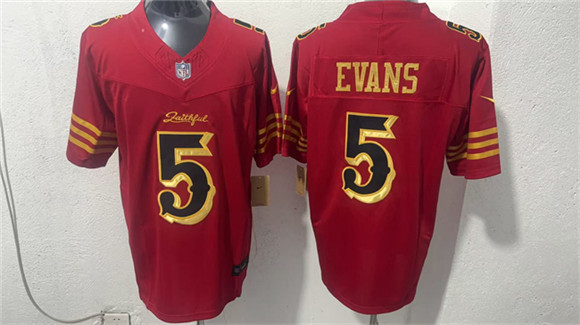 San Francisco 49ers #5 Mike Evans Red Gold 2026 F.U.S.E. ??Rivalries?? Vapor Limited Football Stitched Jersey