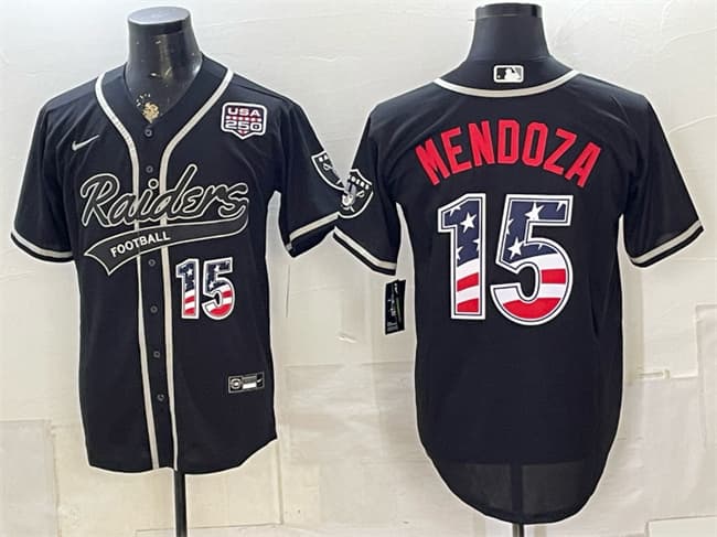 Las Vegas Raiders #15 Fernando Mendoza Black USA 250 Fourth of July Vapor Limited Stitched Baseball Jersey