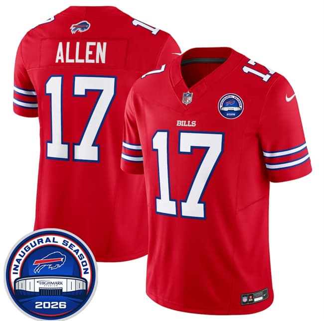 Buffalo Bills #17 Josh Allen Red F.U.S.E. 2026 Inaugural Season at Highmark Stadium Football Stitched Jersey Buffalo Bills #17 Josh Allen Red F.U.S.E. 2026 Inaugural Season at Highmark Stadium Football Stitched Jersey