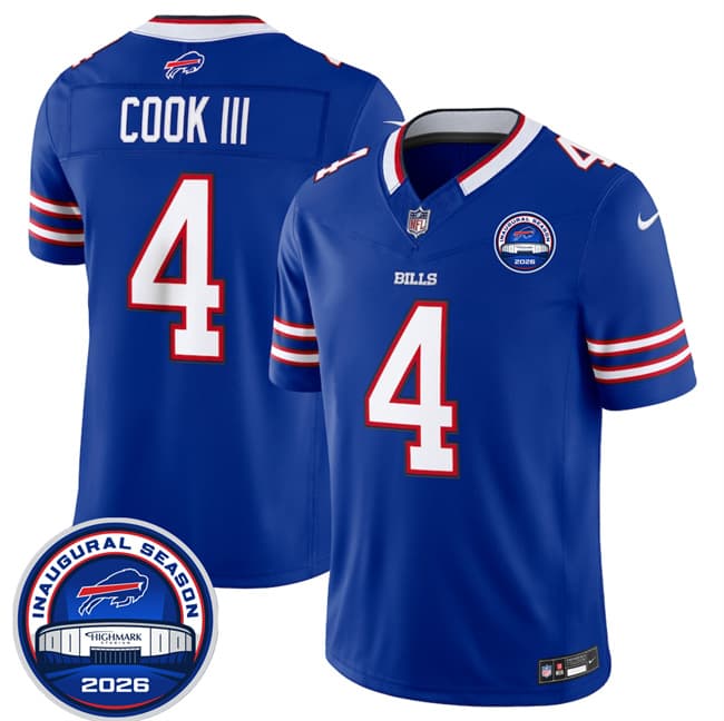Buffalo Bills #4 James Cook III Blue F.U.S.E. 2026 Inaugural Season at Highmark Stadium Football Stitched Jersey
