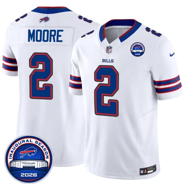 Buffalo Bills #2 D.J. Moore White F.U.S.E. 2026 Inaugural Season at Highmark Stadium Patch Football Stitched Jersey