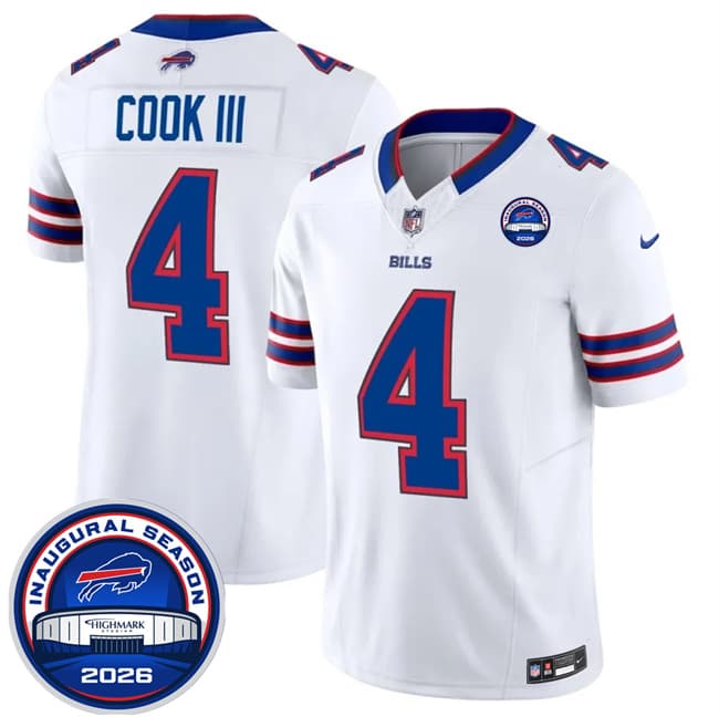 Buffalo Bills #4 James Cook III White F.U.S.E. 2026 Inaugural Season at Highmark Stadium Football Stitched Jersey