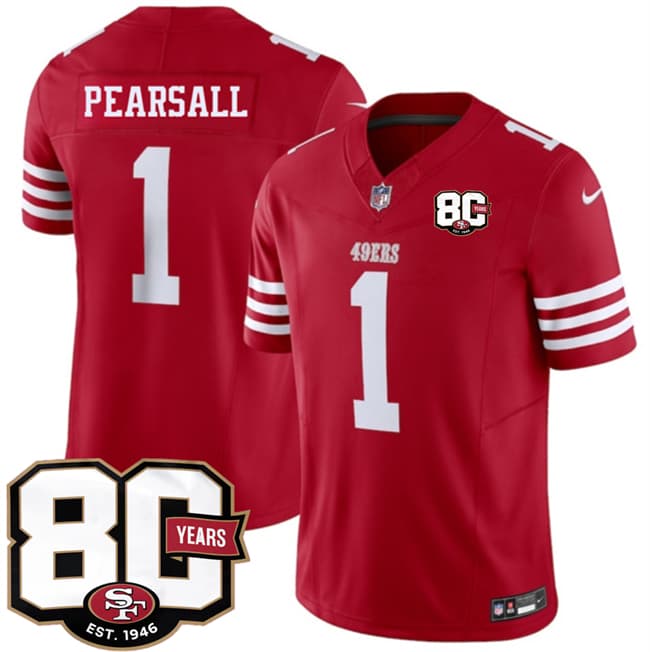 San Francisco 49ers #1 Ricky Pearsall Red 80th Anniversary Patch 2026 F.U.S.E. Vapor Untouchable Limited Football Stitched Jersey