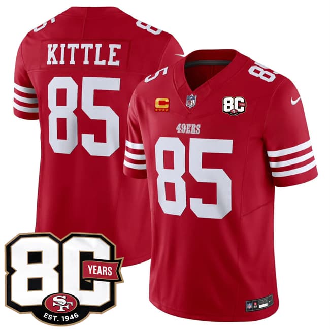 San Francisco 49ers #85 George kittle Red 80th Anniversary Patch And 4-Star C Patch 2026 F.U.S.E. Vapor Untouchable Limited Football Stitched Jersey