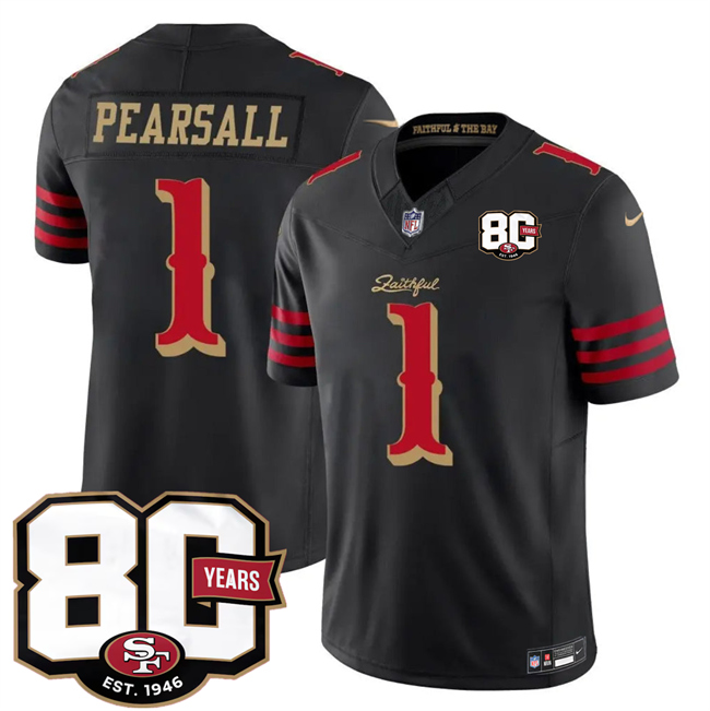 San Francisco 49ers #1 Ricky Pearsall Black 80th Anniversary Patch ??Rivalries?? 2026 F.U.S.E. Vapor Untouchable Limited Football Stitched Jersey