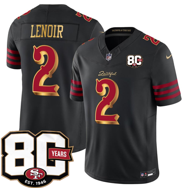 San Francisco 49ers #2 Deommodore Lenoir Black 80th Anniversary Patch ??Rivalries?? 2026 F.U.S.E. Vapor Untouchable Limited Football Stitched Jersey