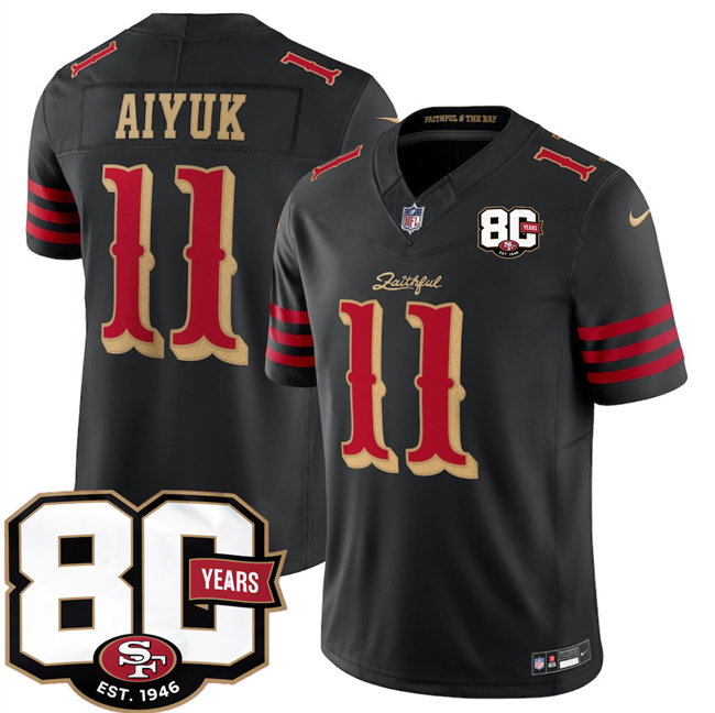 San Francisco 49ers #11 Brandon Aiyuk Black 80th Anniversary Patch ??Rivalries?? 2026 F.U.S.E. Vapor Untouchable Limited Football Stitched Jersey