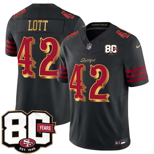 San Francisco 49ers #42 Ronnie Lott Black 80th Anniversary Patch ??Rivalries?? 2026 F.U.S.E. Vapor Untouchable Limited Football Stitched Jersey