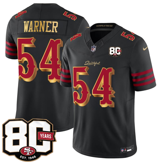 San Francisco 49ers #54 Fred Warner Black 80th Anniversary Patch ??Rivalries?? 2026 F.U.S.E. Vapor Untouchable Limited Football Stitched Jersey