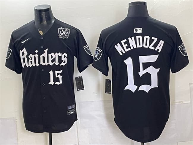 Las Vegas Raiders #15 Fernando Mendoza Black 'Gothic Sin City Shadows Edition' With 65th Anniversary Patch Vapor Limited Stitched Baseball Jersey