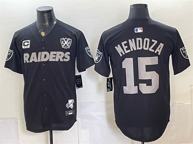 Las Vegas Raiders #15 Fernando Mendoza Black With 3-Star C Patch Nevada Silver Stat Patch And 65th Anniversary Patch Stitched Football Jersey Las Vegas Raiders #15 Fernando Mendoza Black With 3-Star C Patch Nevada Silver Stat Patch And 65th Anniversary Patch Stitched Football Jersey