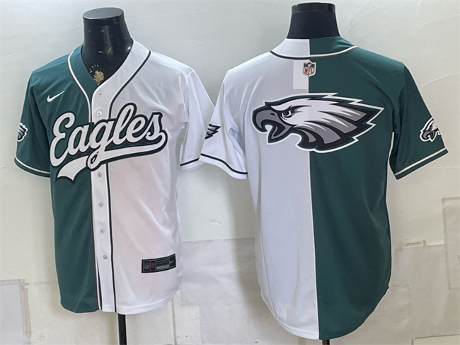 Philadelphia Eagles Team Big Logo Green White Split Stitched Jersey