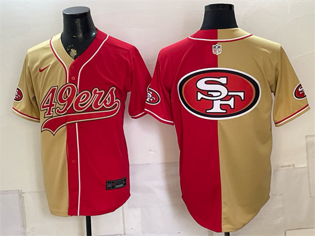 San Francisco 49ers Team Big Logo Gold Red Split Stitched Jersey