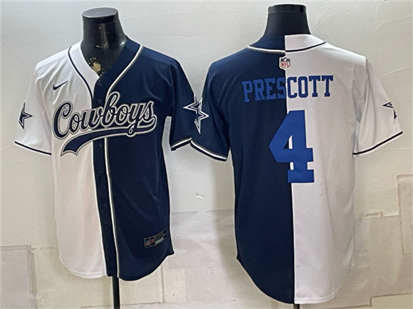 Dallas Cowboys #4 Dak Prescott White Navy Split Stitched Jersey Dallas Cowboys #4 Dak Prescott White Navy Split Stitched Jersey