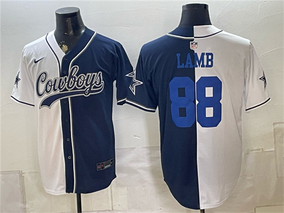 Dallas Cowboys #88 CeeDee Lamb White Navy Split Stitched Jersey